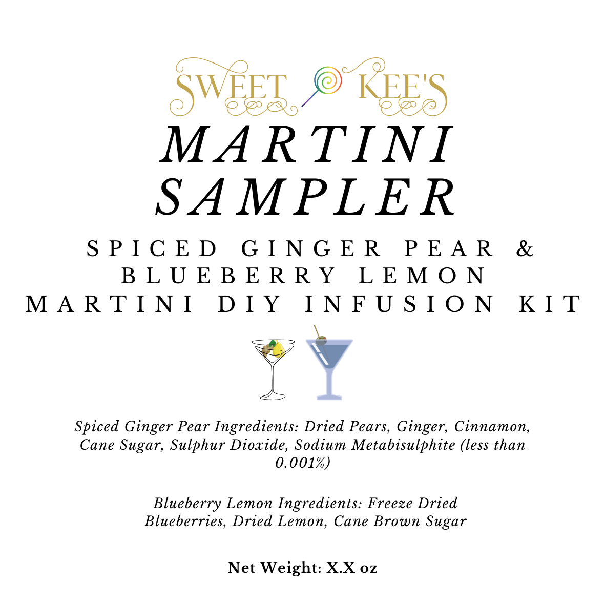 Martini Infusion Sampler Bag Blueberry Lemon Spiced Ginger Pear