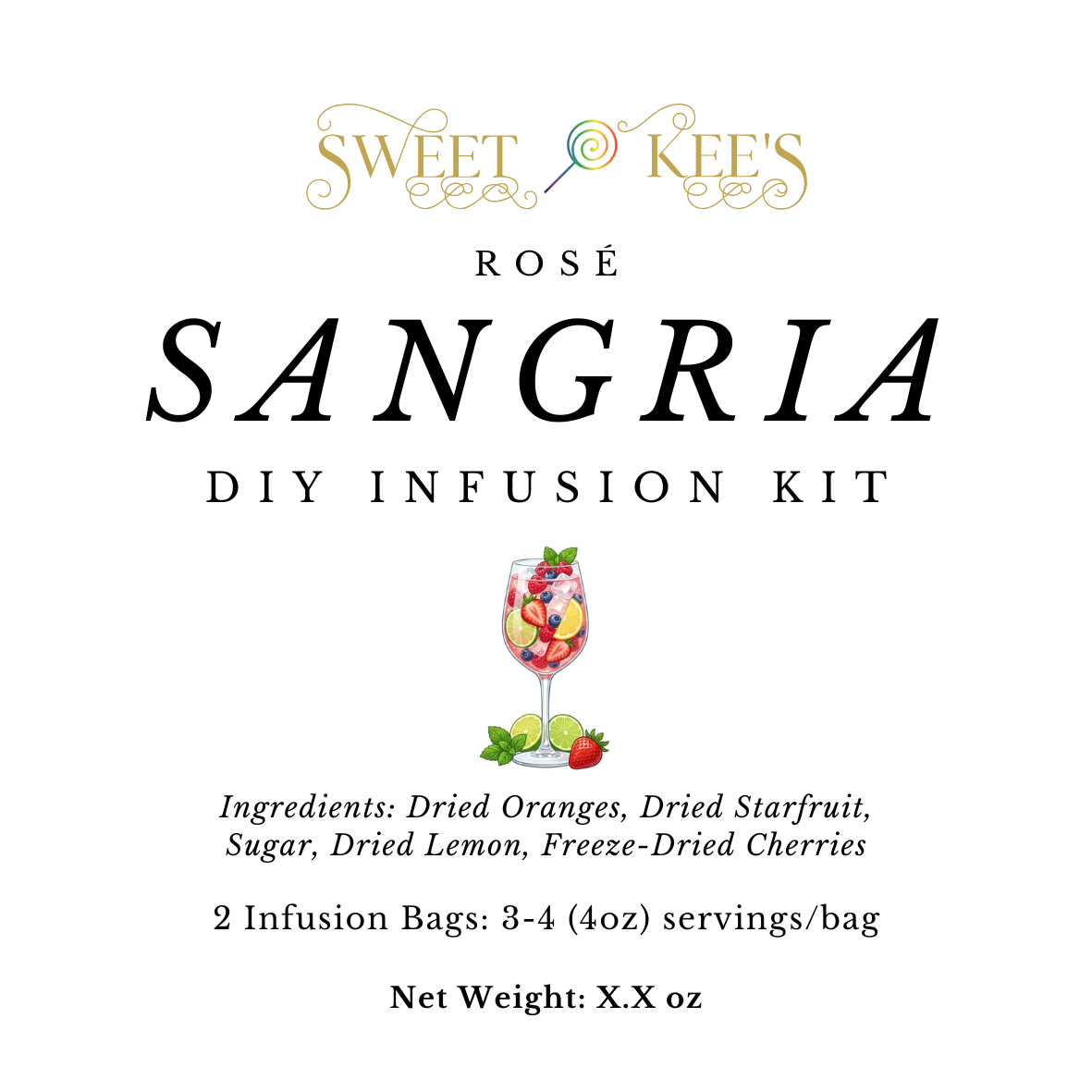 DIY rosé wine sangria infusion kit. Contains 2 sets of infusion ingredients.