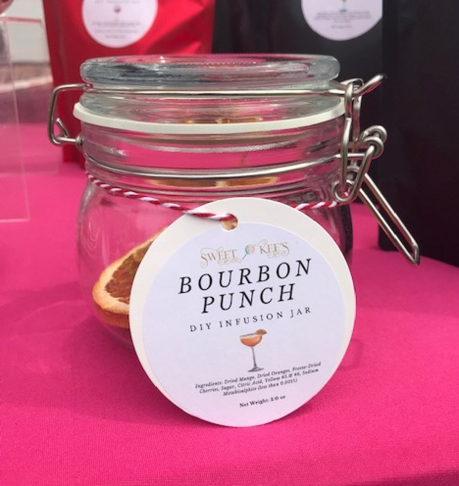 Bourbon Punch cocktail infusion jar.