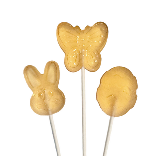 Set of 6 lollipops shaped like a butterfly, bunny, and Easter egg perfect for Spring candy
