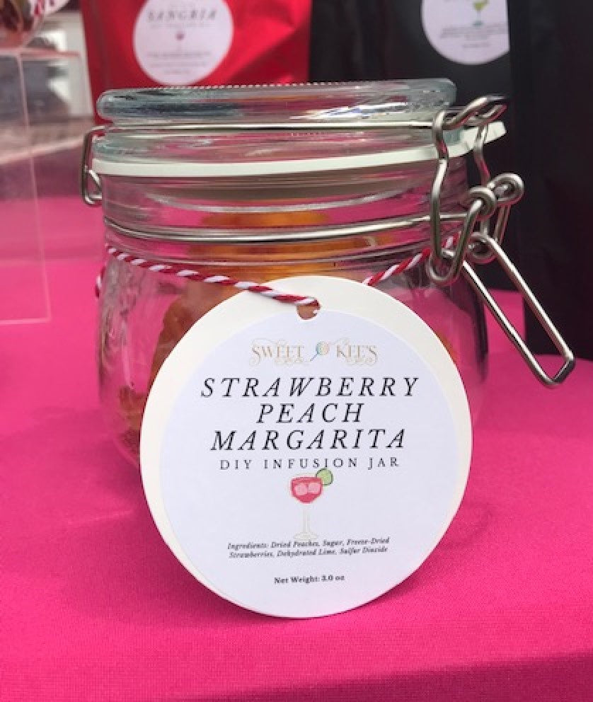 Strawberry Peach Margarita cocktail infusion jar.