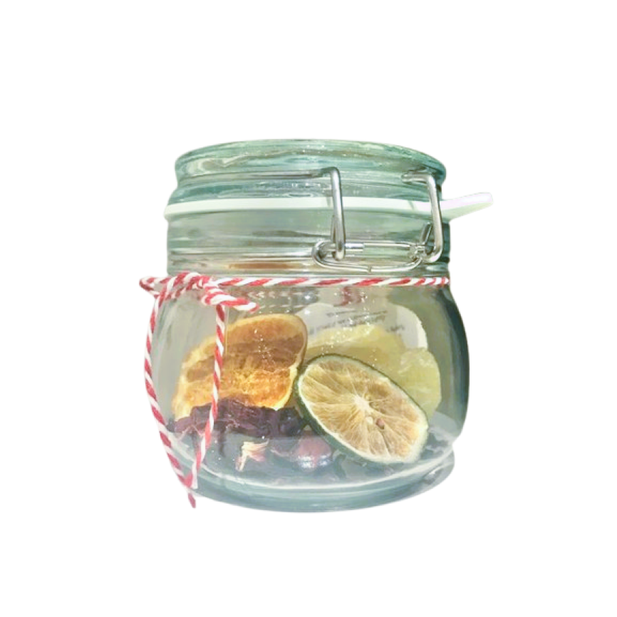 Hibiscus Rum Punch cocktail infusion jar.
